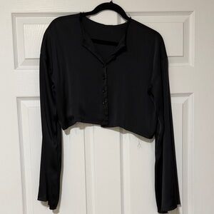 Orseund Iris Black Button Down Cropped Shirt